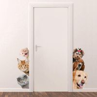 Duvar Çıkartmaları Komik 3D Kedi Köpek Kapı Sticker Çocuk Odası Yatak Odası Ev Dekor Için Arka Plan Sanat Çıkartmaları Süslemeleri Sevimli Hayvan