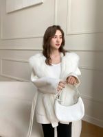 Frauen Wollmischungen Weihnachtsjahr Mode Doppelgesichter Pelz dicke Jacken Kausal echte Wollmantel D044