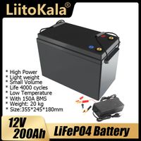 Liitokala 12V 200AH LifePO4 литиевая батарея 4S 12,8 В с дисплеем напряжения для 1200 Вт инверторных лодок гольф