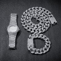 Gioielli di lusso di lusso designer di alta qualità orologio diamante 20mm placcato oro collana braccialetto uomo hip hop set