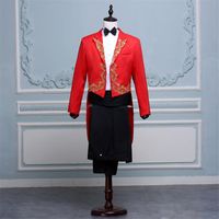 Men's Suits & Blazers Red Embroidery Tailcoat Men Wedding Groom Tuxedo Suit 2022 Brand Slim Fit Stage Singer Costume Homme Terno Masculino
