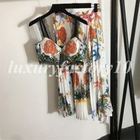 Outfit Frühling und Sommer Neueste Anzug Spitze Halfter mit Brustplatte + Starfish Print High-Tailled Falten-halber Rock
