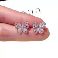 Sparkly Crystal Stud Earrings Butterfly Shape Sterling Silve...