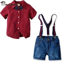 Puremilk Baby Boy Одежда Повседневная одежда клетчатая рубашка + демин шорты детская одежда X0509