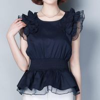 Kadın Bluzlar Gömlek 2021 İlkbahar Yaz Kadın O-Boyun Ekleme Fırfır Kol Şifon Kadın Moda Kısa Zarif Artı 3XL Tops