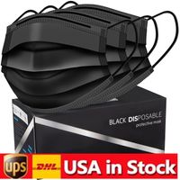 ABD Stokta Siyah Tek Kullanımlık Yüz Maskesi 3 katlı Koruma Earloop Ağız Sıhhi Açık Hava Maskeleri FBA Gemi