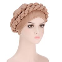 Etnisk Kläder Design Braid Turbans för Kvinnor Ribbed Braids Headscarf Hat Muslim Headwear Bonnet Solid Färg Islamisk Headwrap Cap