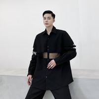 T-shirts Män Transparent Mesh Splice Casual Långärmad Manlig Kvinnor Japan Streetwear Mode Svart Vit Par Stage Kläder 8a2r