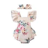 lioraitiin 0-12M Infant Baby Girl Romper Off Shoulder Floral Printed Dress Patchwork Jumpsuit Headband 2Pcs For Cute Kids G220218
