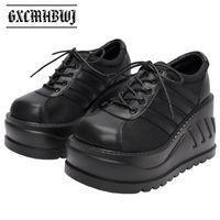 Boots GXCMHBWJ Ankle For Women Punk Gothic Shoes Fashion Black Round Toe Chunky Wedges Platform Ladies Brand Demonia