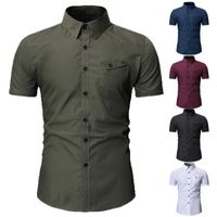 Erkek Gömlek Moda Rahat Kısa Kollu Katı Slim Fit Elbise Iş Gömlek Erkekler Tops Yaz Erkek Bluz Artı Boyutu 2021