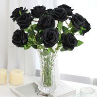 Decoratieve bloemen kransen 10 stks zwarte rozen kunstmatige nep binnenhuis decor bridal bruiloft boeket zijde rose bloem feest decoratie