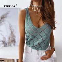Women's Tanks & Camis 2022 Summer Fashion Women Sexy V Neck Diamond Hollow Out Sling Tank Tops Casual Sleeveless Knitted Pullover Elegant Lo