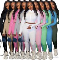 Mujeres Trajes Set de dos piezas Set Sólido Color Alto Cuello Bordado Carta Zipper Trajes Deportes Ladies Sportwear Nueva moda