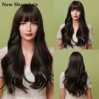 Neue Shanghair Synthetische lange wellige dunkle Ombre Rosa Cosplay Perücke Für Schwarzbraune Frauen Bunte Haarperücken Hochtemperaturfaser