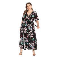 Повседневные платья плюс платье размера женщин 2021 мода женский V шеи с коротким рукавом цветочные принты Boho Beach Maxi длинные обертывания
