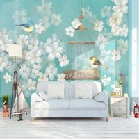 Bakgrundsbilder europeisk handmålning blomma fågel fågelbur väggmålningar för vardagsrum 3d tryckt po tapet väggmålning hemvägg dekorpapper