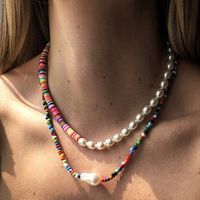 Mode Nachahmung Perle Herzschale Anhänger Halsketten Bunte Perlen Halskette Doppelkette Harz Gold Überzogene Chokers Link Ketten Strand Schmuck Für Frauen