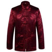Heren Casual Shirts Chinese Traditionele Satijn Mandarijn Kraag Dragon Silk Tang Suit Kleding Jas Jas