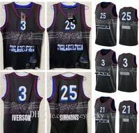 전문 도착 Joel 21 Embiid Ben 25 Simmons Allen 3 Iverson Jersey Black New City 17 RD Basketball Man Edition Stitched Shirts Breathable Size S-2XL