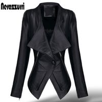 Nerazzurri 봄 짧은 레드 블랙 가죽 자켓 긴 소매 빛 부드러운 여자 가벼운 소프트 가짜 자켓 및 코트 211230