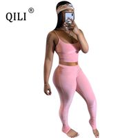 QILI Summer Jumpsuit Womens Rompers Crop Top + Pants Set Jumpsuits Casual Two Piece Outfits Pink Red Black Yellow