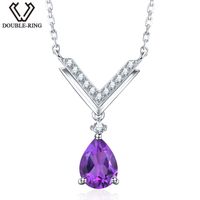 DOUBLE-R Classic 0.9ct Genuine Natural Amethyst Necklaces Pendants 925 Sterling Silver Fine Wedding Jewelry For Women Chains