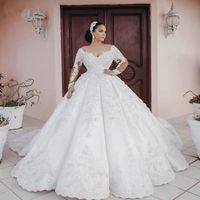 Роскошный арабский стиль линия свадебные платья 2022 Кристаллы с блестящими из бисера цветы Цветы кружевные аппликации Путешка Bridal Party Ball Adyse Vestidos de Noiva