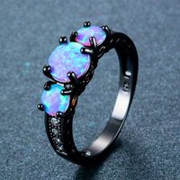 Exquisite Female Round Blue Fire Opal Fashion Ring Black Gold Filled Wedding Rings for Women Vintage Jewelry Anillos Mujer Q0708
