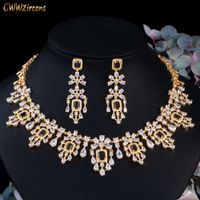 Afrikansk Dubai Guldfärg Cubic Zirconia Black Stone Halsband Örhängen Lyxbröllop Bröllop Smycken Set Tillbehör T522 210714