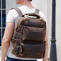 Deri erkek sırt çantası büyük kapasiteli retro çılgın at seyahat Avrupa ve amerikan moda bilgisayar çantası