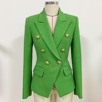 Moda de alta qualidade feminina terno jaqueta metal leão fivela dupla peito fino pockmark o81 jaquetas