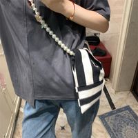 Evening Bags South Korea Pearl Chain Shoulder Strap Striped Canvas Messenger Bag Fashion All-Match Mini Small Underarm Crossbody