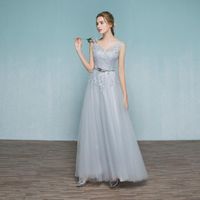 Bridesmaid Dress V- Neck Sleeveless Applique A Line Long Part...