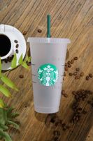 Starbucks 24 oz / 710 ml Plastik Tumbler Kullanımlık Temizle İçme Düz Alt Kupası Sütun Şekli Kapak Saman Kupa Bardian