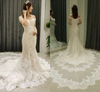 2022 Romantic Chapel Train Wedding Dress Mermaid Ivory Lave ...