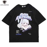 AOLAMEGS T-shirt Hommes Dessin animé Anime Manga Girl Imprimé Mens T-shirts T-shirts Été Lâche Japonais Japonais Harajuku Couple Streetwear Men 220209