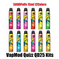 100% Original VapMod Quizz QD25 Einweg-E-Zigaretten-Geräte-Kit 5000 Puffs 650mAh Reharwirbierbare Batterie 15ml Vorgefüllte Mesh-Coil-Patrone Pod-Stick Vapea08