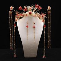 Oorbellen ketting traditionele chinese kroon voor bruid bruiloft haar accessoires parels strass tiara's oorbel xiuhe hoofdtooi bruids jood
