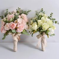 Decorative Flowers & Wreaths Bridal Flower Hand Bouquet Fake Roses Silk Eucalyptus Hydrangea Artificial Plants Wedding Decoration Bouquets