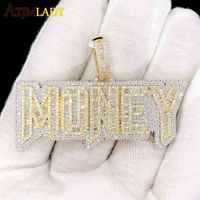 Iced Out Bling 5A CZ Paved Gold Color Letter Money Pendant N...