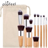 Popfeel 11pcs Brosser maquillage Ensemble de poignée en bois Tube en aluminium Nylon Ensembles complètes Maquillage Brosses Kits