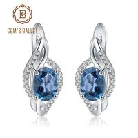 Балет Gem Natural London Blue Topaz Gemstone Серьги для женщин Винтаж 925 Стерлинговые Серебряные Изделия