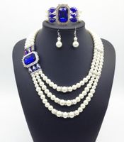 Traditional Big Jewelry Pendant Necklac, ABS Pearl Necklace Earring Bracelet 3PCS Set