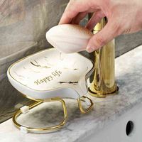 Light luxury ceramic soap dish drain free perforation storag...