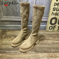 Bottes Femme Femme Caoutchouc Solle Solle-On Genouillé High for Femmes Toile Toile Chaussures Femmes Femmes Confy Casual Hiver Froid