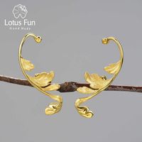 Lotus Fun Luxe 925 Sterling Zilveren Klassieke Patroon Acanthus Blad Ongebruikelijke Design Oorbellen voor Vrouwen 18K Gouden Sieraden 210628