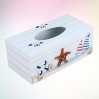 Vävnadsboxar Servetter 1PC Medelhavet Dekorativ Box Trä Hantverk Förvaring Hem Desktop Dekoration (Vit Lifebuoy Star Segling)