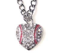 Accessori sportivi in ​​titanio Collana con strass braccialetto per orecchini softball e baseball rotondo mamma cristallo cuore pendente
