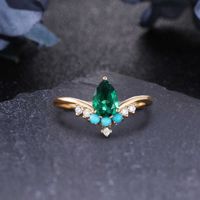 14K Solid Gold 0.85ct Pear / Drop Cut Lab skapade Emerald Engagement Wedding Ring grossist unik lyxig vintage